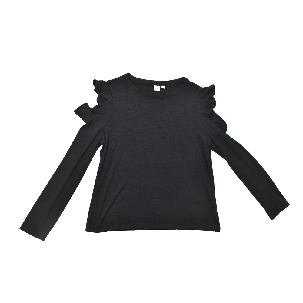 GAP Women XL Black Cold Shoulder Ruffle Sleeve Long Sleeve Knit Top Blouse